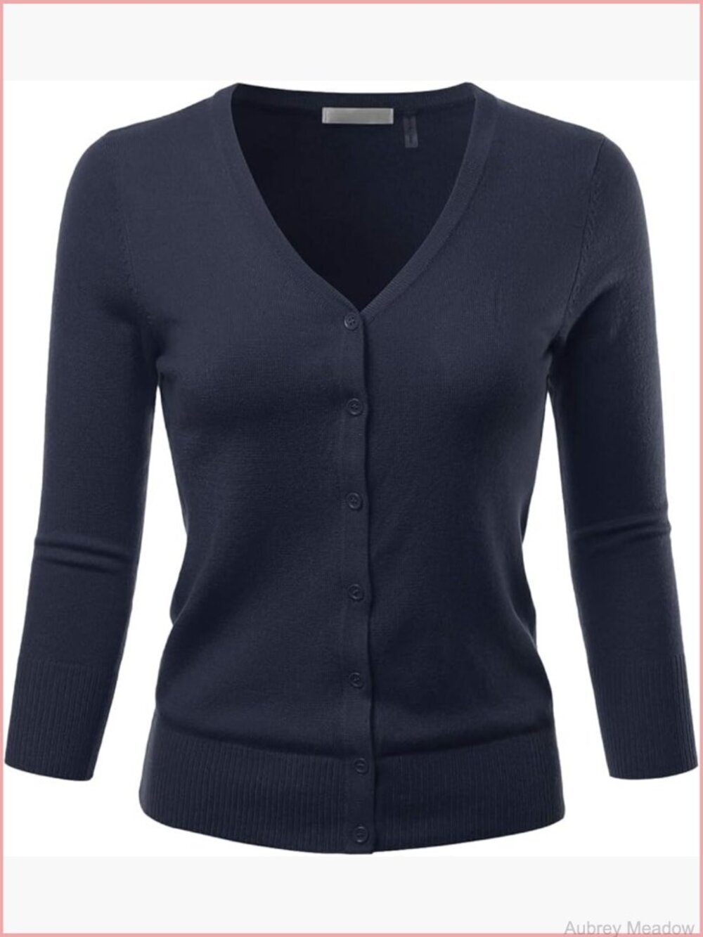 3/4 Sleeve V-Neck Button Down Stretch Knit Cardigan Sweater
